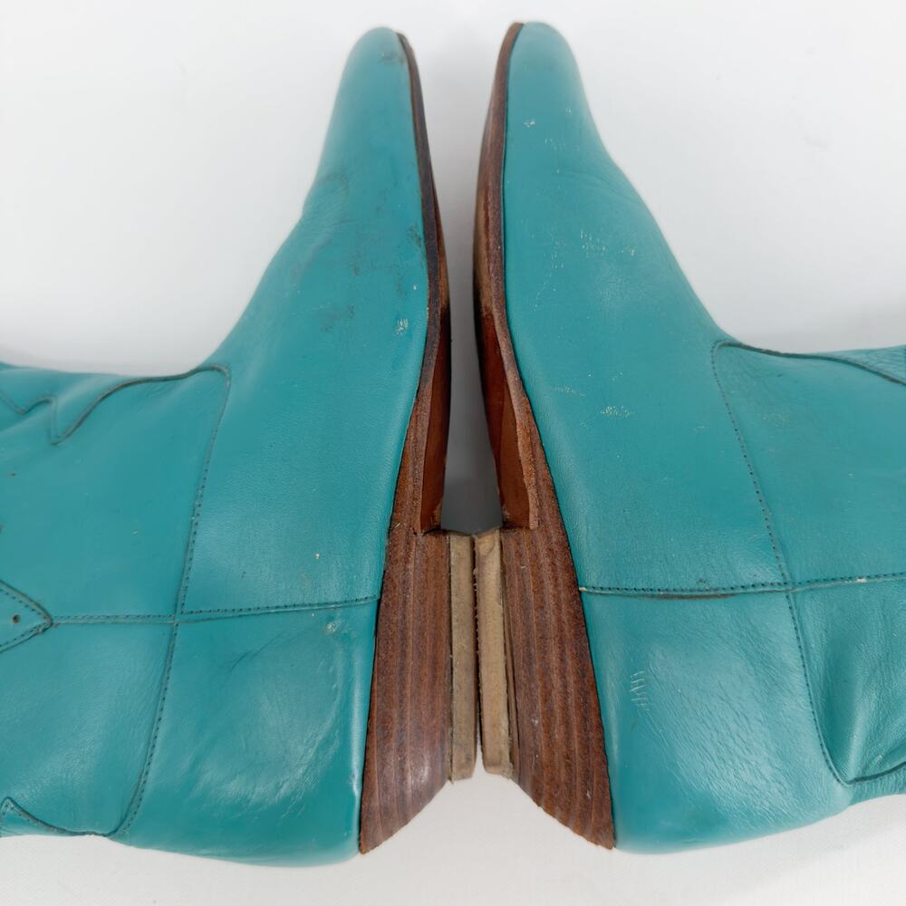 Vintage 80s Concho Stoned Southwestern Cowgirl Boots 6 / 5.5 Turquoise Leather - Picture 9 of 15